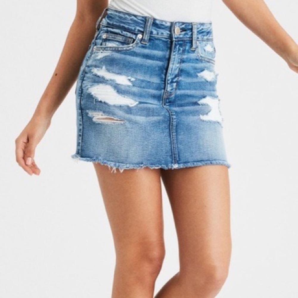 MOVING SALE! American Eagle Distressed High Waisted Denim Mini Skirt